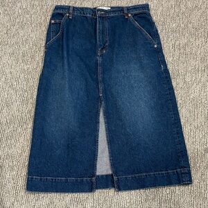 We The Free Indigo Denim Midi Skirt with Front Slit